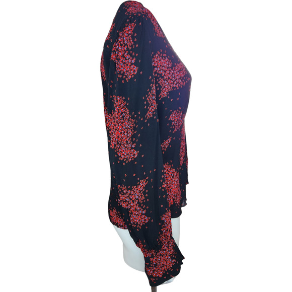 Ba&sh Women's Top Bruce Black Peasant Top Balloon Sleeves Nior Floral Size 2 NWT - Picture 10 of 15